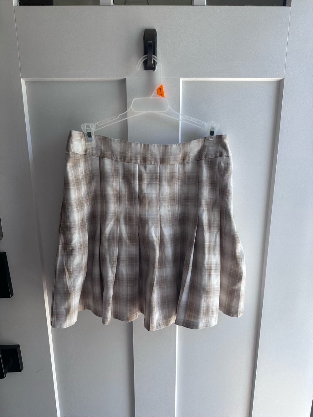 Plaid Pleated Mini Skirt in Beige and Taupe